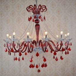 Lampadario a candela in cristallo rosso