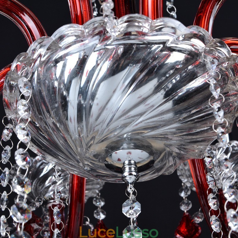 Lampadario a candela in cristallo rosso