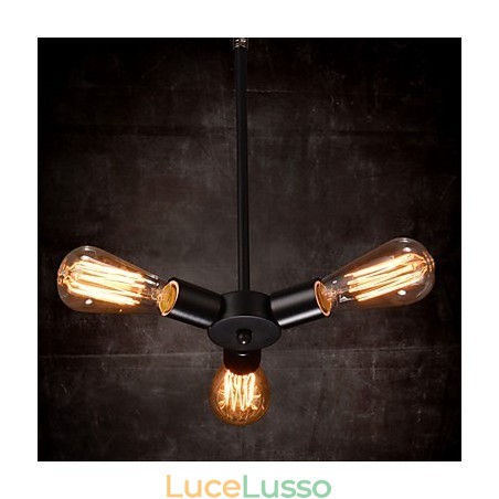 Lampada a sospensione 3 luci stile country in ferro battuto Lampada a sospensione 3 luci stile country in ferro battuto