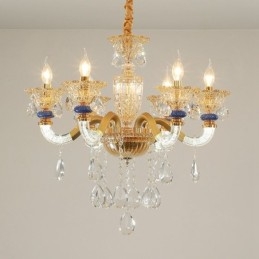 Lampadario moderno contemporaneo a 6 luci con candela color champagne e cristallo