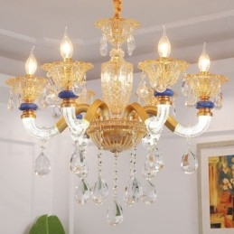 Lampadario moderno contemporaneo a 6 luci con candela color champagne e cristallo
