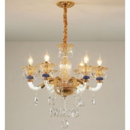 Lampadario moderno contemporaneo a 6 luci con candela color champagne e cristallo