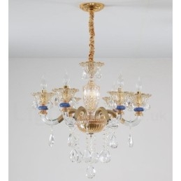Lampadario moderno contemporaneo a 6 luci con candela color champagne e cristallo