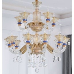 Lampadario moderno contemporaneo a 15 luci (10+5) con candela in cristallo