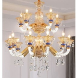Lampadario moderno contemporaneo a 15 luci (10+5) con candela in cristallo