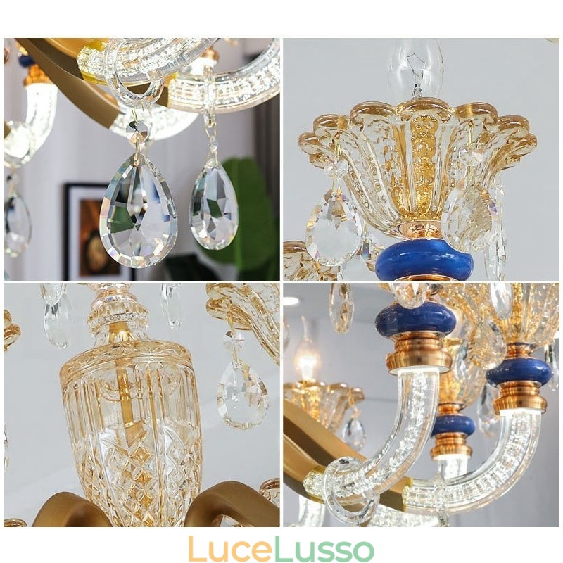 Lampadario moderno contemporaneo a 15 luci (10+5) con candela in cristallo