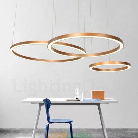 Lampada a sospensione moderna in lega di alluminio con 3 anelli, dimmerabile, oro rosa, Wi-Fi, contemporanea, con paralume in acrilico Lampada a sospensione moderna in lega di alluminio con 3 anelli, dimmerabile, oro rosa, Wi-Fi, contemporanea, con paralume in acrilico
