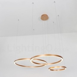 Lampada a sospensione moderna in lega di alluminio con 3 anelli, dimmerabile, oro rosa, Wi-Fi, contemporanea, con paralume in acrilico