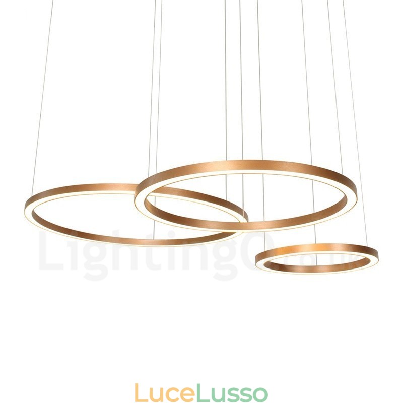 Lampada a sospensione moderna in lega di alluminio con 3 anelli, dimmerabile, oro rosa, Wi-Fi, contemporanea, con paralume in acrilico
