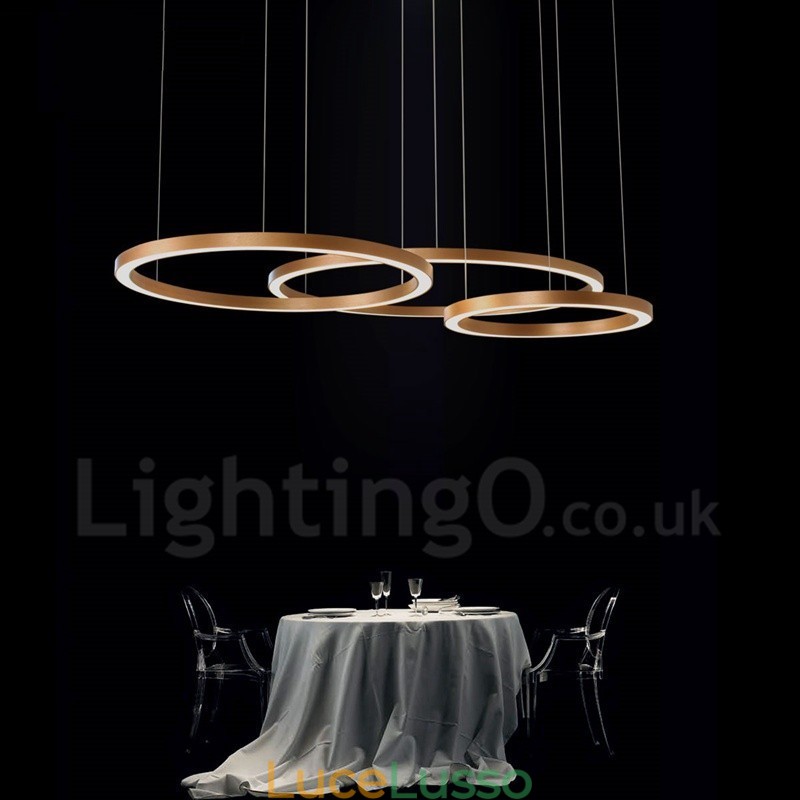 Lampada a sospensione moderna in lega di alluminio con 3 anelli, dimmerabile, oro rosa, Wi-Fi, contemporanea, con paralume in acrilico