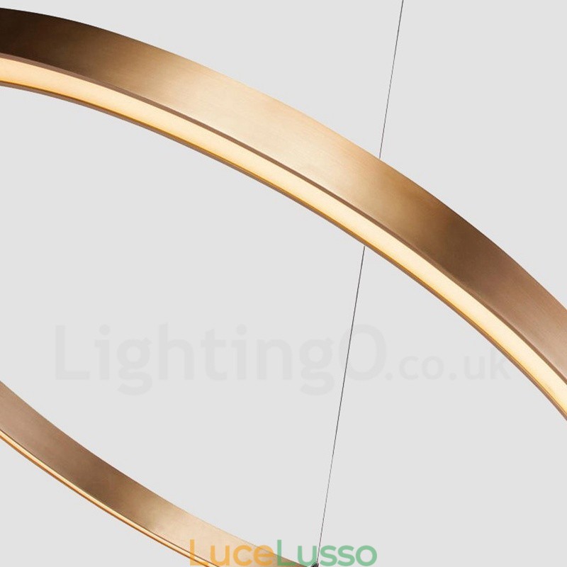 Lampada a sospensione moderna in lega di alluminio con 3 anelli, dimmerabile, oro rosa, Wi-Fi, contemporanea, con paralume in acrilico