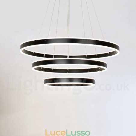 Lampada a sospensione moderna contemporanea con 3 anelli e due strisce Wi-Fi Smart dimmerabile con paralume in acrilico Lampada a sospensione moderna contemporanea con 3 anelli e due strisce Wi-Fi Smart dimmerabile con paralume in acrilico