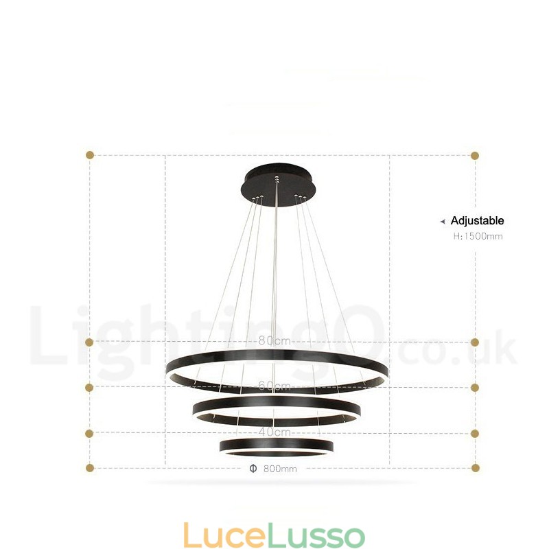 Lampada a sospensione moderna contemporanea con 3 anelli e due strisce Wi-Fi Smart dimmerabile con paralume in acrilico