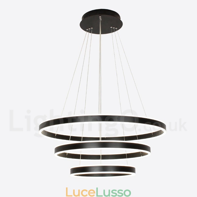 Lampada a sospensione moderna contemporanea con 3 anelli e due strisce Wi-Fi Smart dimmerabile con paralume in acrilico
