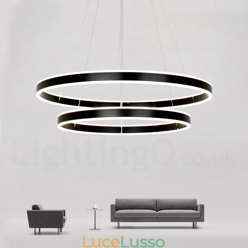 Lampada a sospensione moderna contemporanea con 3 anelli e due strisce Wi-Fi Smart dimmerabile con paralume in acrilico