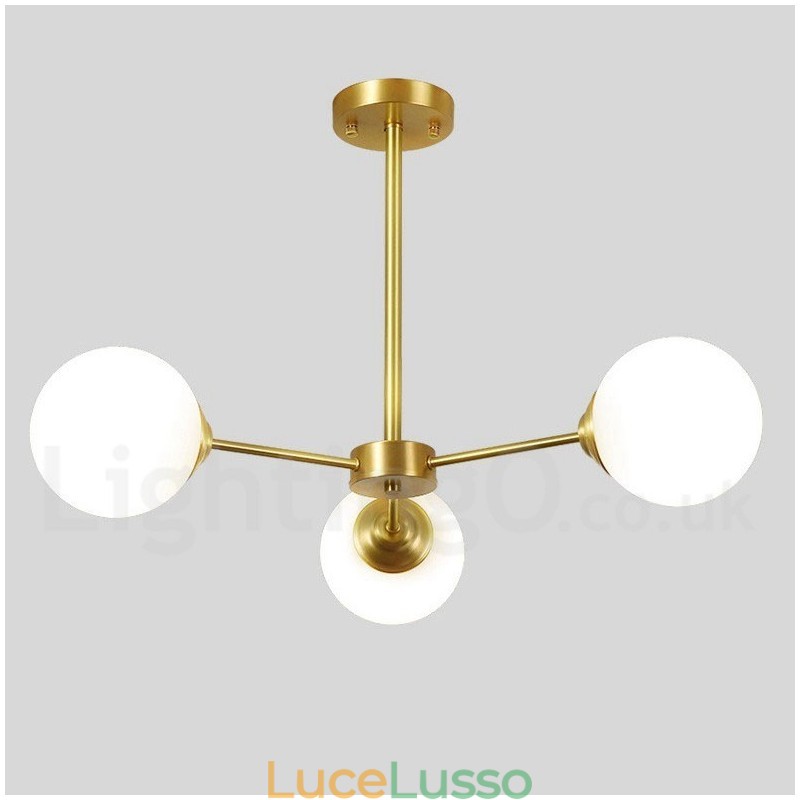 Lampadario a forma di fagiolo in ottone puro a 3 luci, lampada a sospensione moderna con molecole in metallo, modello Northern Europe