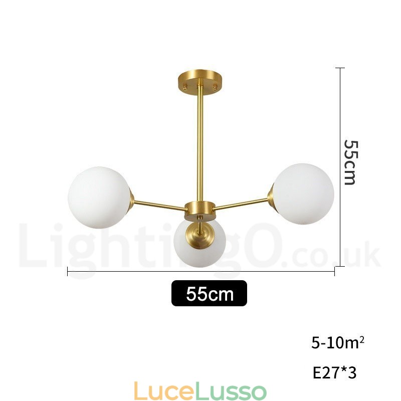 Lampadario a forma di fagiolo in ottone puro a 3 luci, lampada a sospensione moderna con molecole in metallo, modello Northern Europe