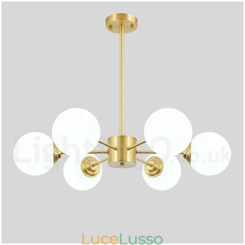 Lampadario a forma di fagiolo in ottone puro da 6 luci, lampada a sospensione moderna in metallo con molecole in Europa settentrionale