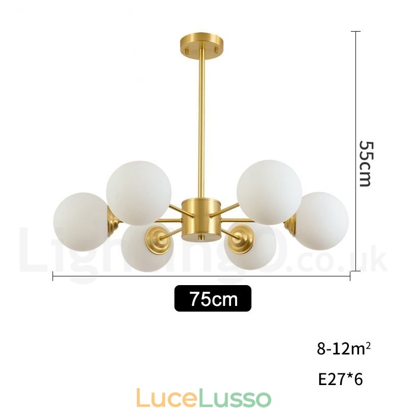 Lampadario a forma di fagiolo in ottone puro da 6 luci, lampada a sospensione moderna in metallo con molecole in Europa settentrionale