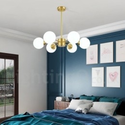 Lampadario a forma di fagiolo in ottone puro da 6 luci, lampada a sospensione moderna in metallo con molecole in Europa settentrionale