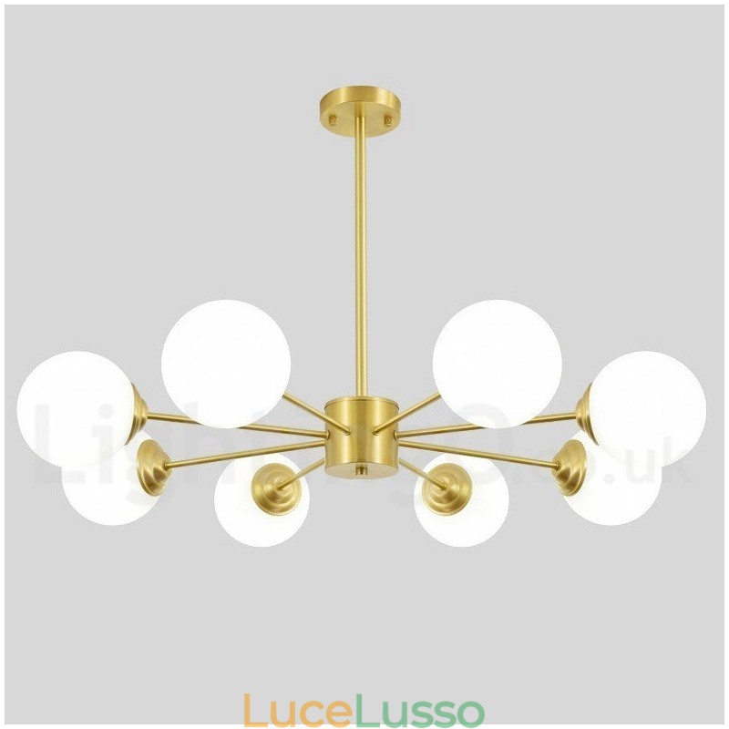 Lampadario a forma di fagiolo in ottone puro da 8 luci, lampada a sospensione moderna in metallo con molecole in Europa settentrionale