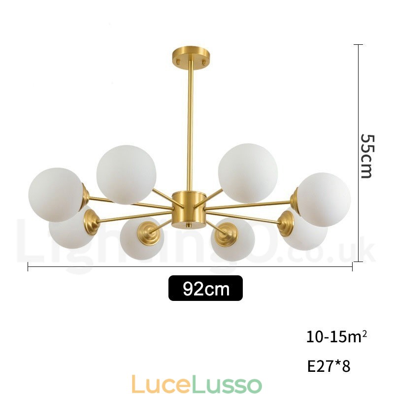 Lampadario a forma di fagiolo in ottone puro da 8 luci, lampada a sospensione moderna in metallo con molecole in Europa settentrionale