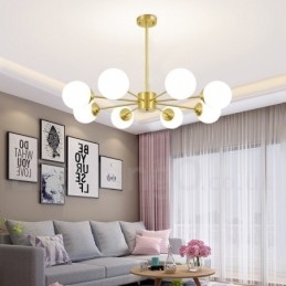 Lampadario a forma di fagiolo in ottone puro da 8 luci, lampada a sospensione moderna in metallo con molecole in Europa settentrionale