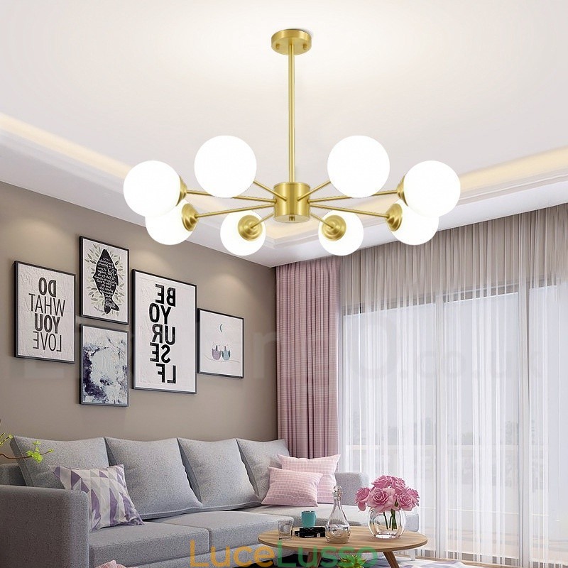 Lampadario a forma di fagiolo in ottone puro da 8 luci, lampada a sospensione moderna in metallo con molecole in Europa settentrionale