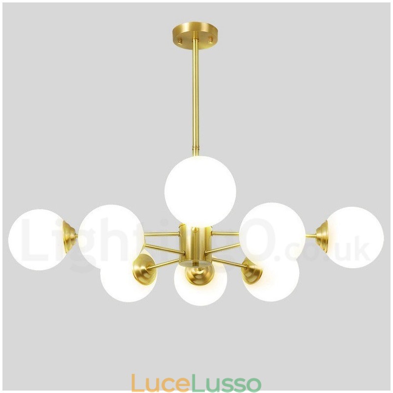 Lampadario a forma di fagiolo in ottone puro a 8 luci (4+4 luci) a due livelli, in stile nordico, con molecole in metallo moderne