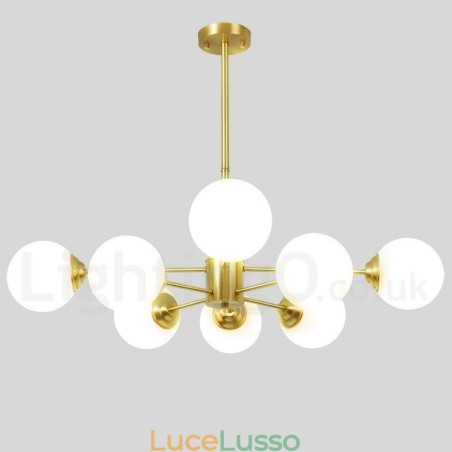 Lampadario a forma di fagiolo in ottone puro a 8 luci (4+4 luci) a due livelli, in stile nordico, con molecole in metallo moderne Lampadario a forma di fagiolo in ottone puro a 8 luci (4+4 luci) a due livelli, in stile nordico, con molecole in metallo moderne