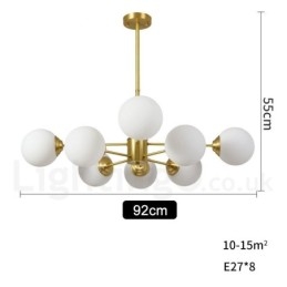 Lampadario a forma di fagiolo in ottone puro a 8 luci (4+4 luci) a due livelli, in stile nordico, con molecole in metallo moderne