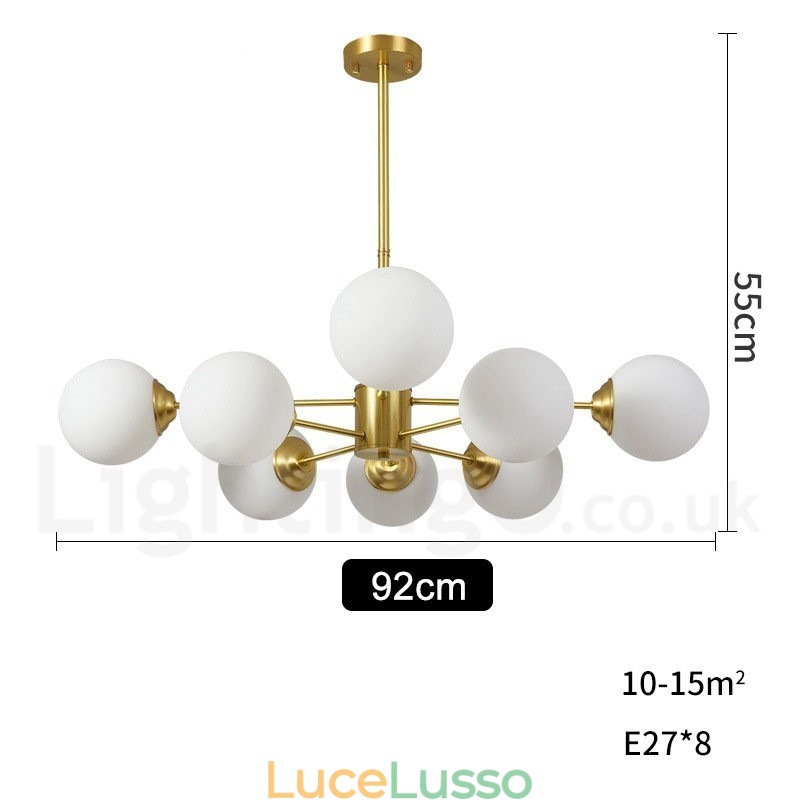 Lampadario a forma di fagiolo in ottone puro a 8 luci (4+4 luci) a due livelli, in stile nordico, con molecole in metallo moderne