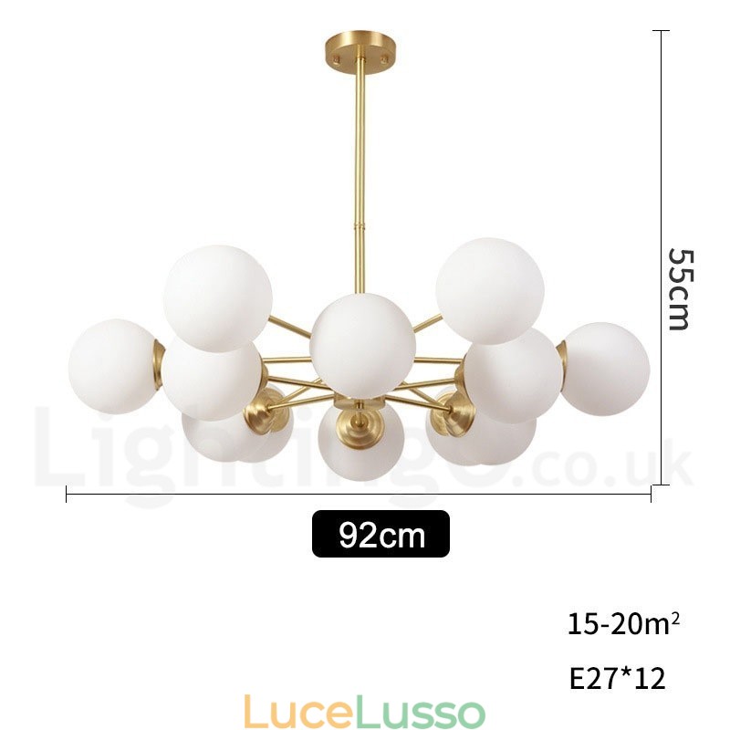 Lampadario a forma di fagiolo in ottone puro a due livelli da 12 luci (6+6 luci), lampada a sospensione moderna in metallo con molecole, modello Nord Europa