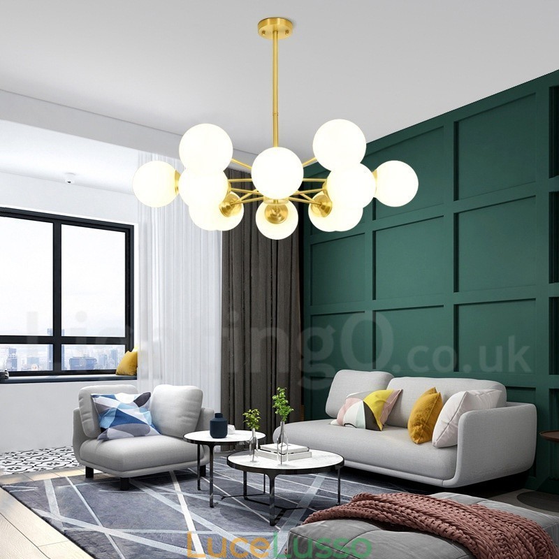 Lampadario a forma di fagiolo in ottone puro a due livelli da 12 luci (6+6 luci), lampada a sospensione moderna in metallo con molecole, modello Nord Europa