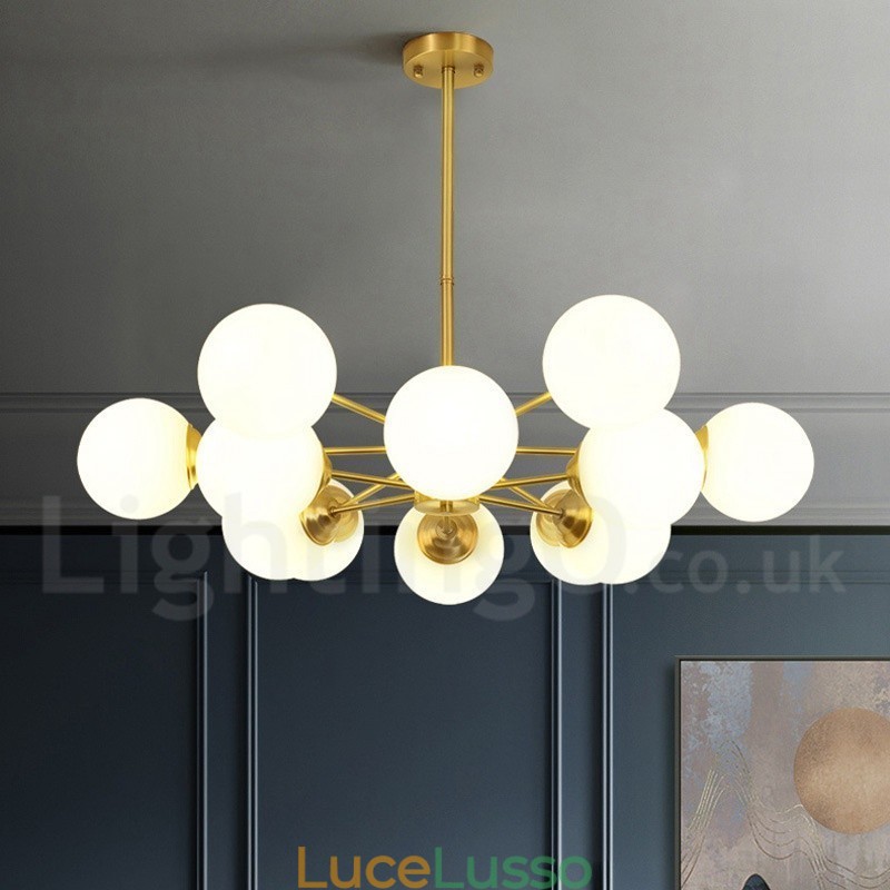 Lampadario a forma di fagiolo in ottone puro a due livelli da 12 luci (6+6 luci), lampada a sospensione moderna in metallo con molecole, modello Nord Europa
