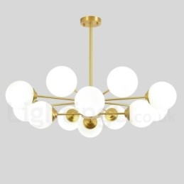 Lampadario a forma di fagiolo in ottone puro a due livelli da 12 luci (8+4 luci), lampada a sospensione moderna in metallo con molecole, modello Nord Europa
