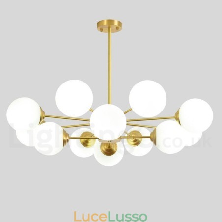 Lampadario a forma di fagiolo in ottone puro a due livelli da 12 luci (8+4 luci), lampada a sospensione moderna in metallo con molecole, modello Nord Europa