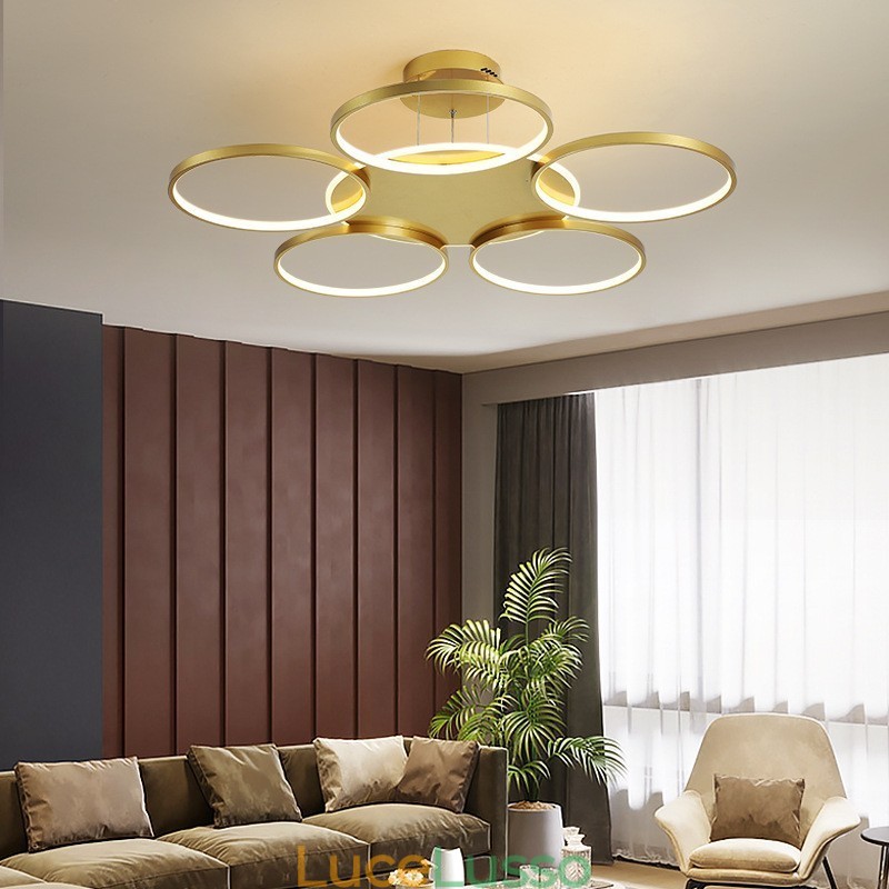 Lampadario da soffitto in stile nordico moderno contemporaneo dorato con telecomando, utilizzabile anche come applique