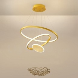 Lampada a sospensione moderna Three Circles Three Rings Gold con telecomando