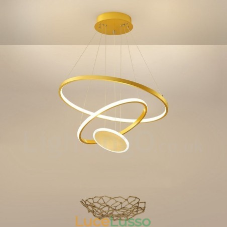 Lampada a sospensione moderna Three Circles Three Rings Gold con telecomando Lampada a sospensione moderna Three Circles Three Rings Gold con telecomando