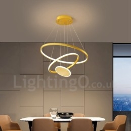 Lampada a sospensione moderna Three Circles Three Rings Gold con telecomando