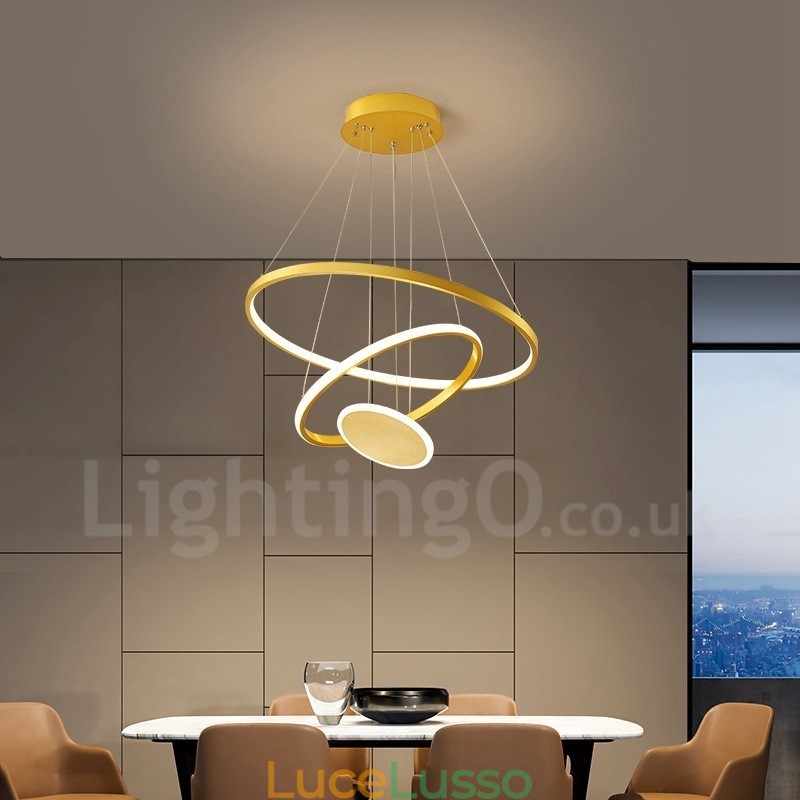 Lampada a sospensione moderna Three Circles Three Rings Gold con telecomando