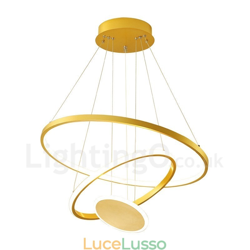 Lampada a sospensione moderna Three Circles Three Rings Gold con telecomando