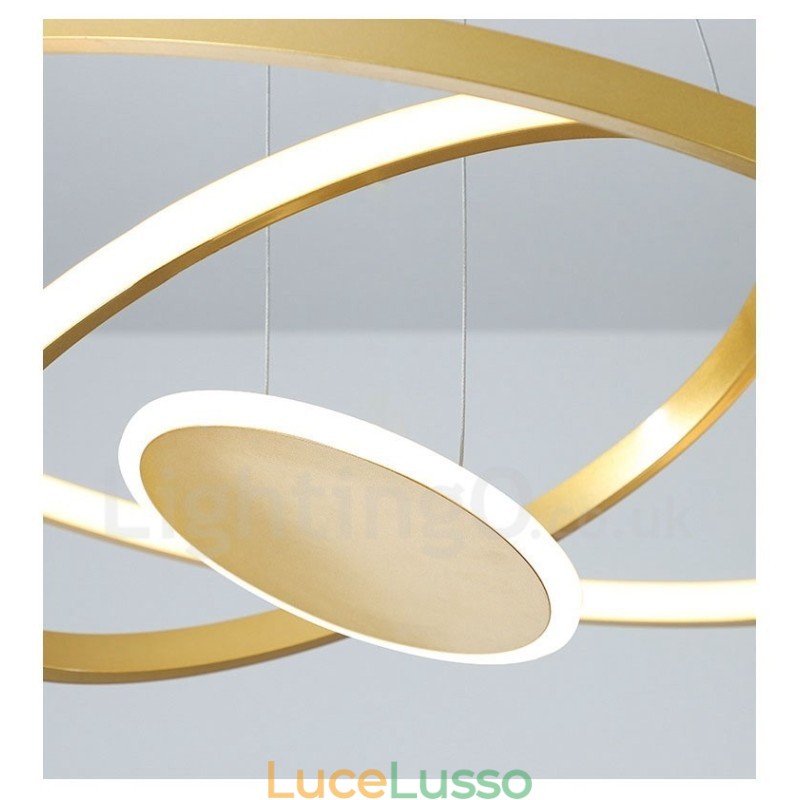 Lampada a sospensione moderna Three Circles Three Rings Gold con telecomando