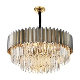 Lampadario di cristallo rotondo K9 postmoderno di lusso nero e oro, sala espositiva