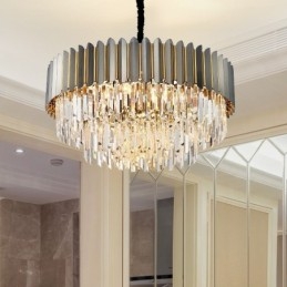 Lampadario di cristallo rotondo K9 postmoderno di lusso nero e oro, sala espositiva