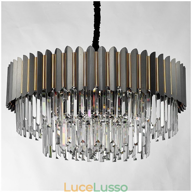 Lampadario di cristallo rotondo K9 postmoderno di lusso nero e oro, sala espositiva