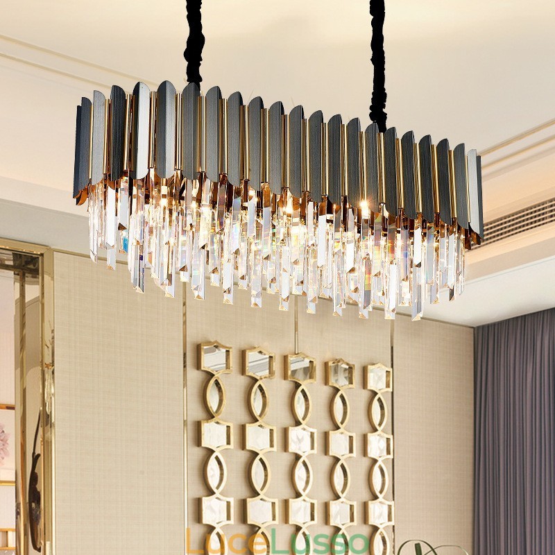 Lampadario di cristallo rotondo K9 postmoderno di lusso nero e oro