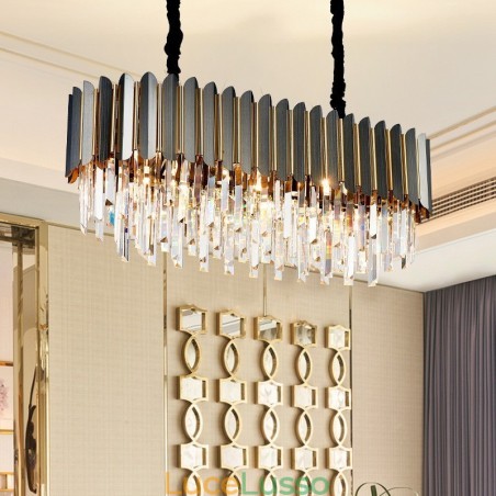 Lampadario di cristallo rotondo K9 postmoderno di lusso nero e oro Lampadario di cristallo rotondo K9 postmoderno di lusso nero e oro