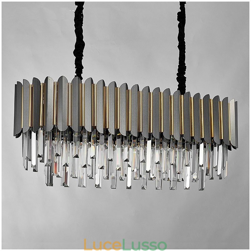 Lampadario di cristallo rotondo K9 postmoderno di lusso nero e oro